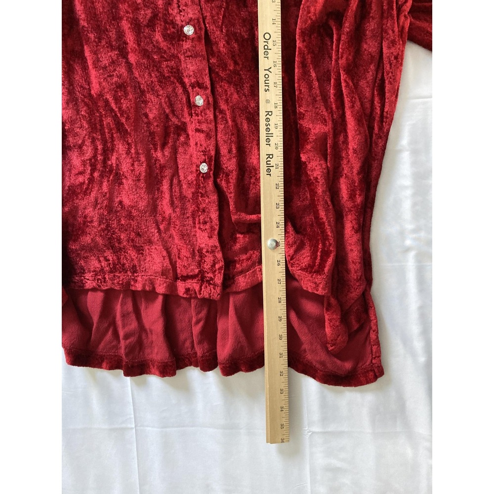 Denim 24/7 Shirt Women 24W Ruby Red Velvet Button Tunic Top Plus Long Sleeve - Picture 11 of 13
